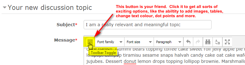 Example of the the toolbar toggled to hide most of the formatting options