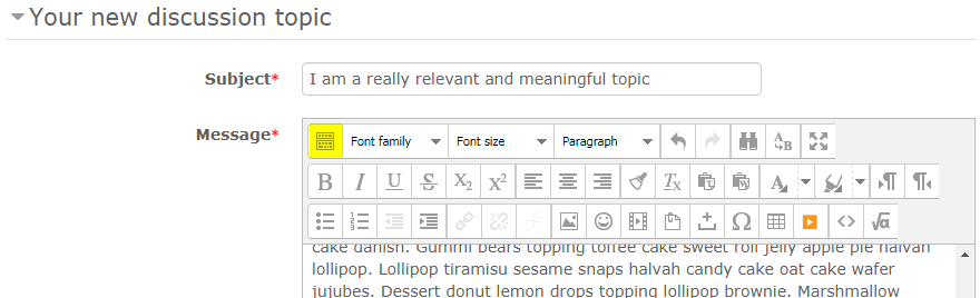 Example of the the toolbar toggled to view all formatting options