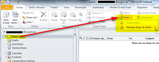 Select the Rules icon on your Outlook toolbar